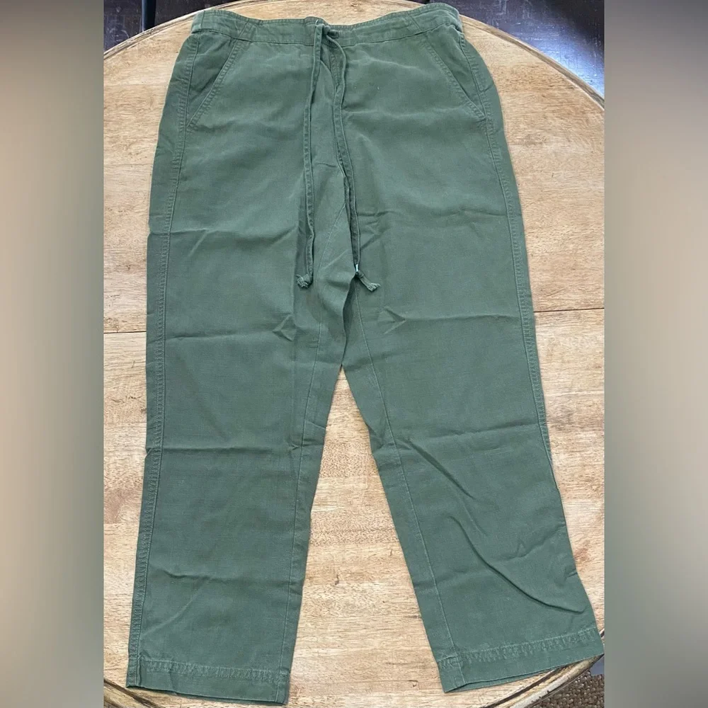 J Crew Denim Women’s Small Linen Blend Army Green Front‎ Tie Crop Seaside Pant
